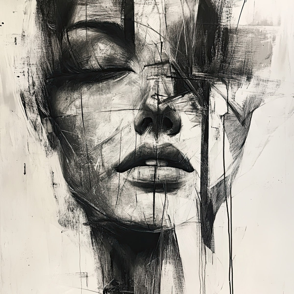 "Silent Disintegration" expressionist art print in charcoal and ink