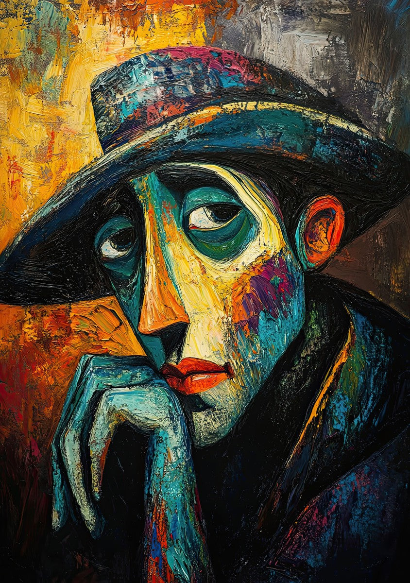 "Melancholy Gaze" expressionist art print in oil