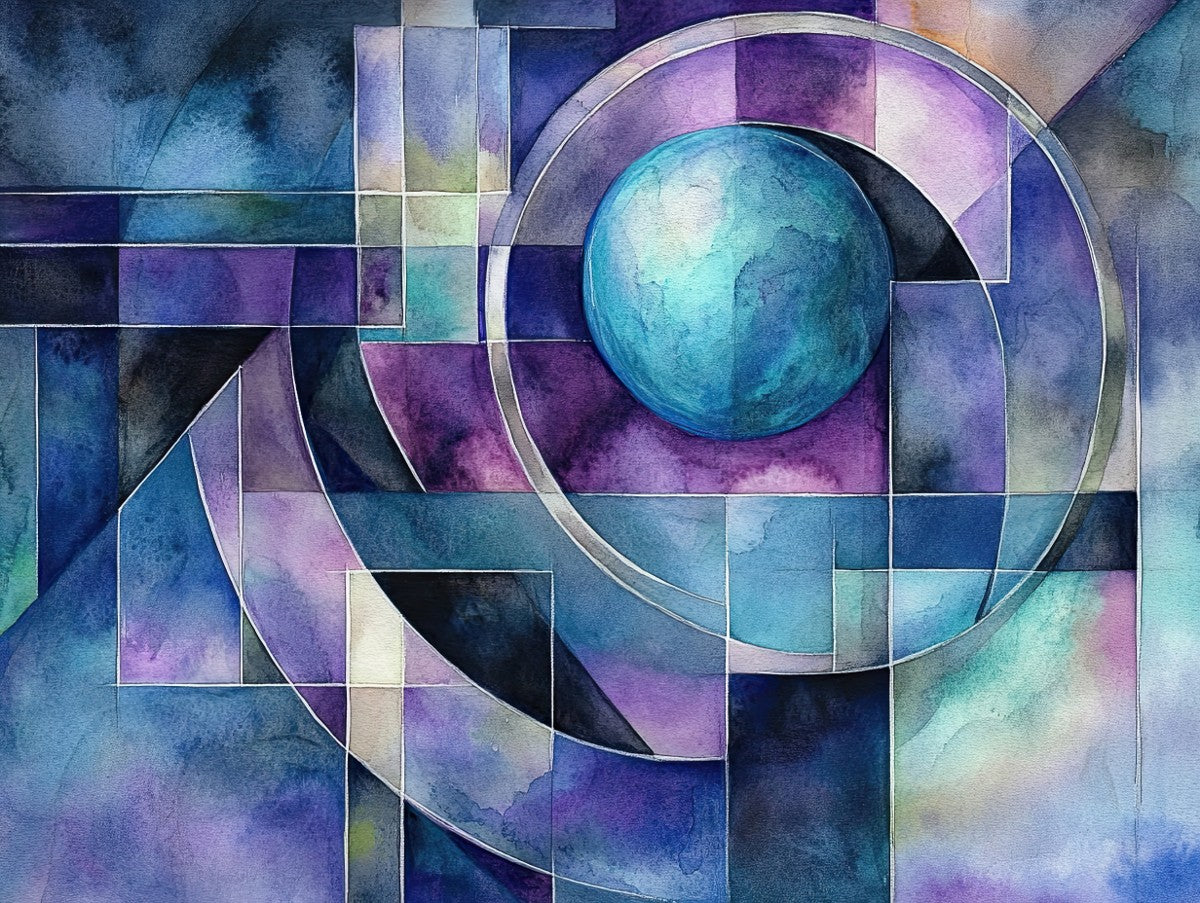 "Lunar Geometry" cubist art print in watercolor