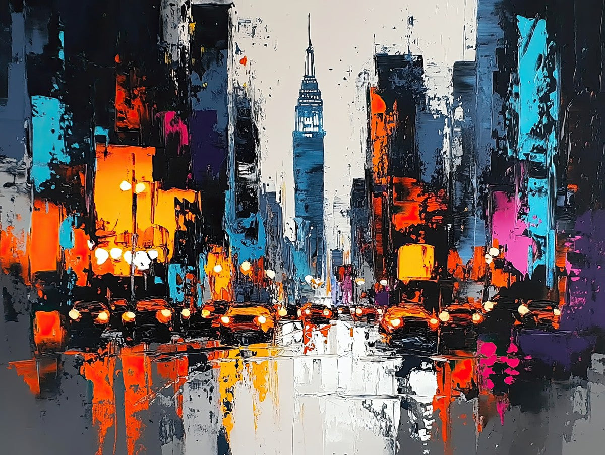 "Neon Metropolis" impressionist art print in oil in the style of Leonid Afremov