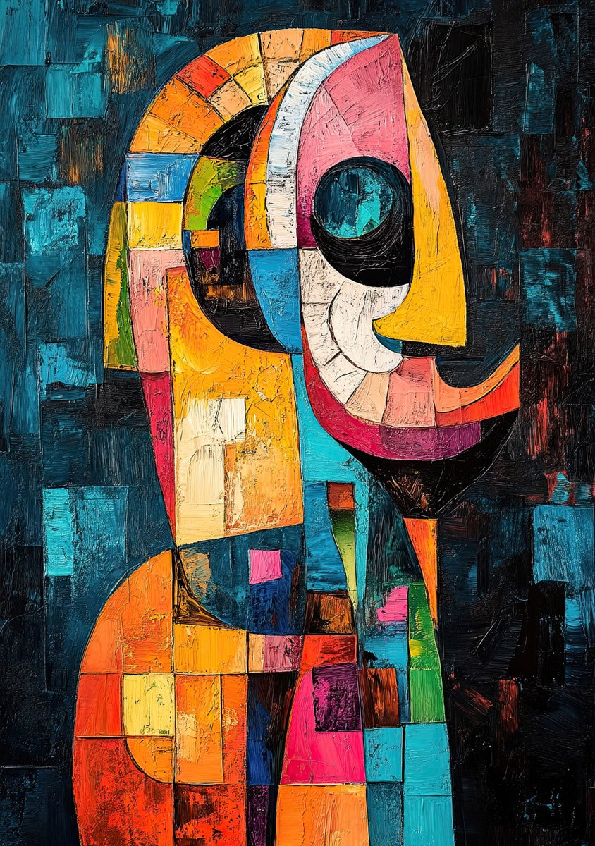 "Chromatic Perspective" cubist art print in oil