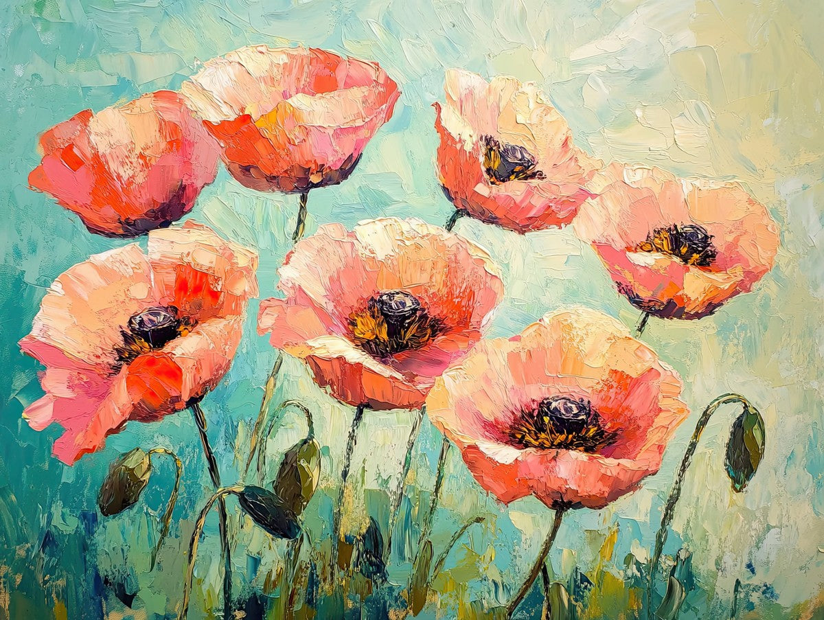 "Whispering Poppies" impressionist art print in oil