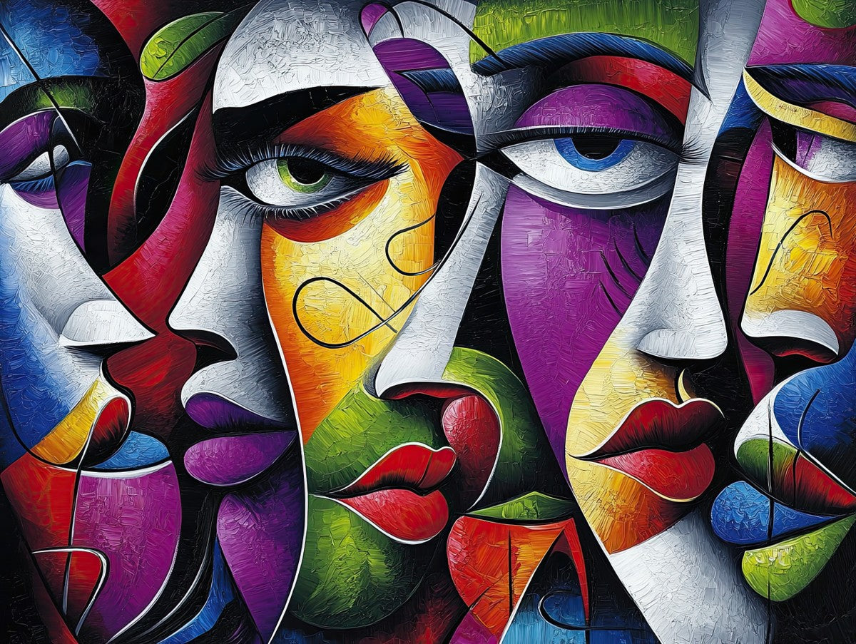 "Prismatic Gaze" cubist art print in oil