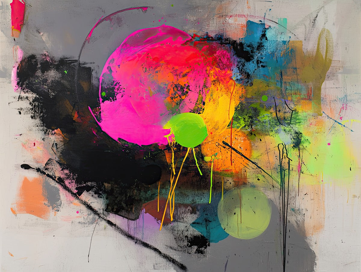 "Neon Chaos" abstract art print in acrylic