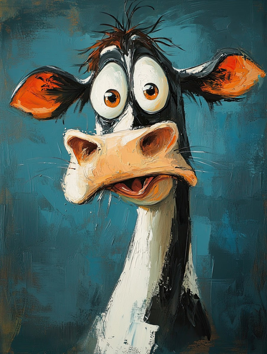 "Bovine Surprise" expressionist art print in oil
