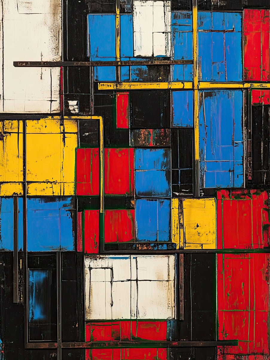 "Mondrian Matrix" geometric art print in oil in the style of Piet Mondrian