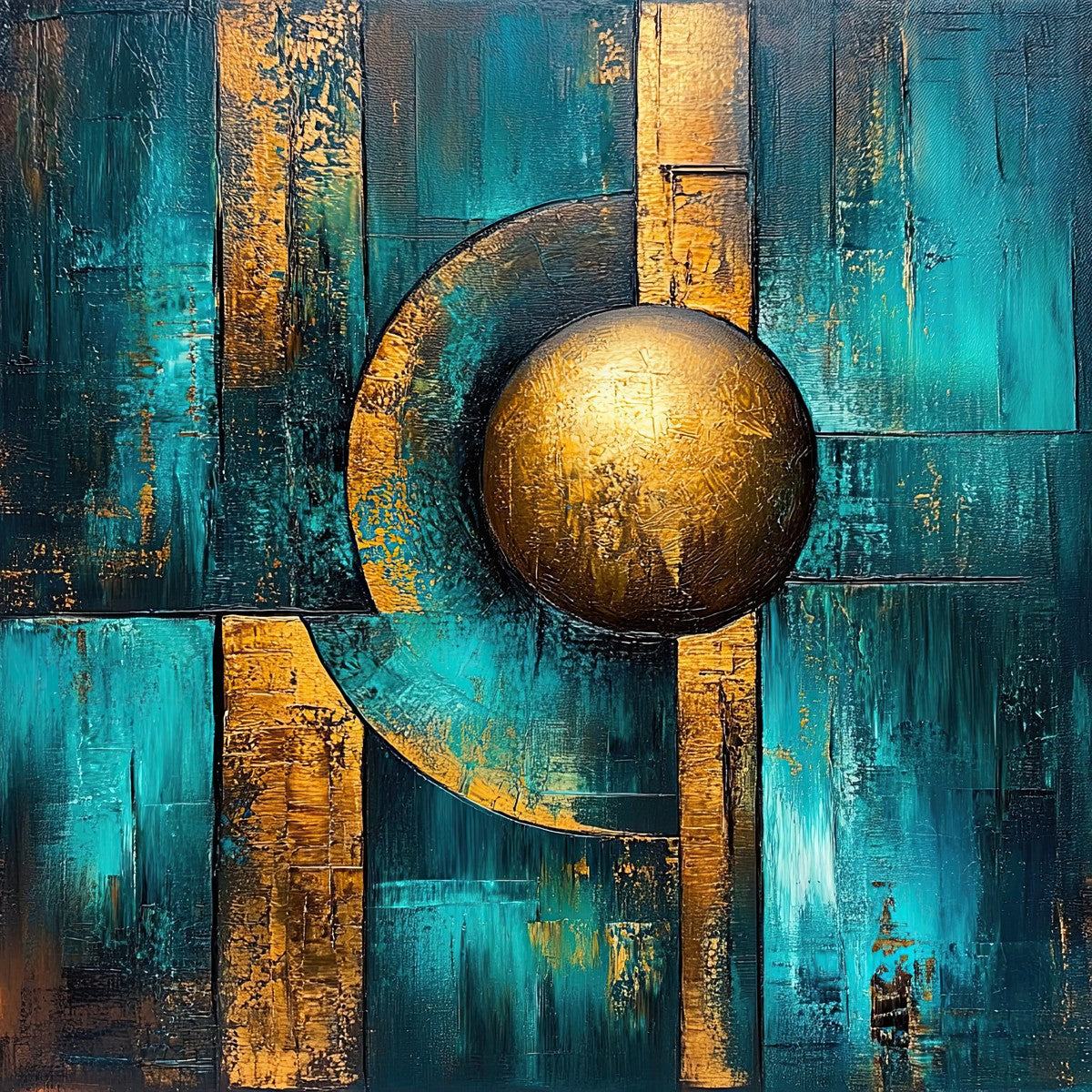 "Gilded Equinox" geometric art print in oil and gold leaf