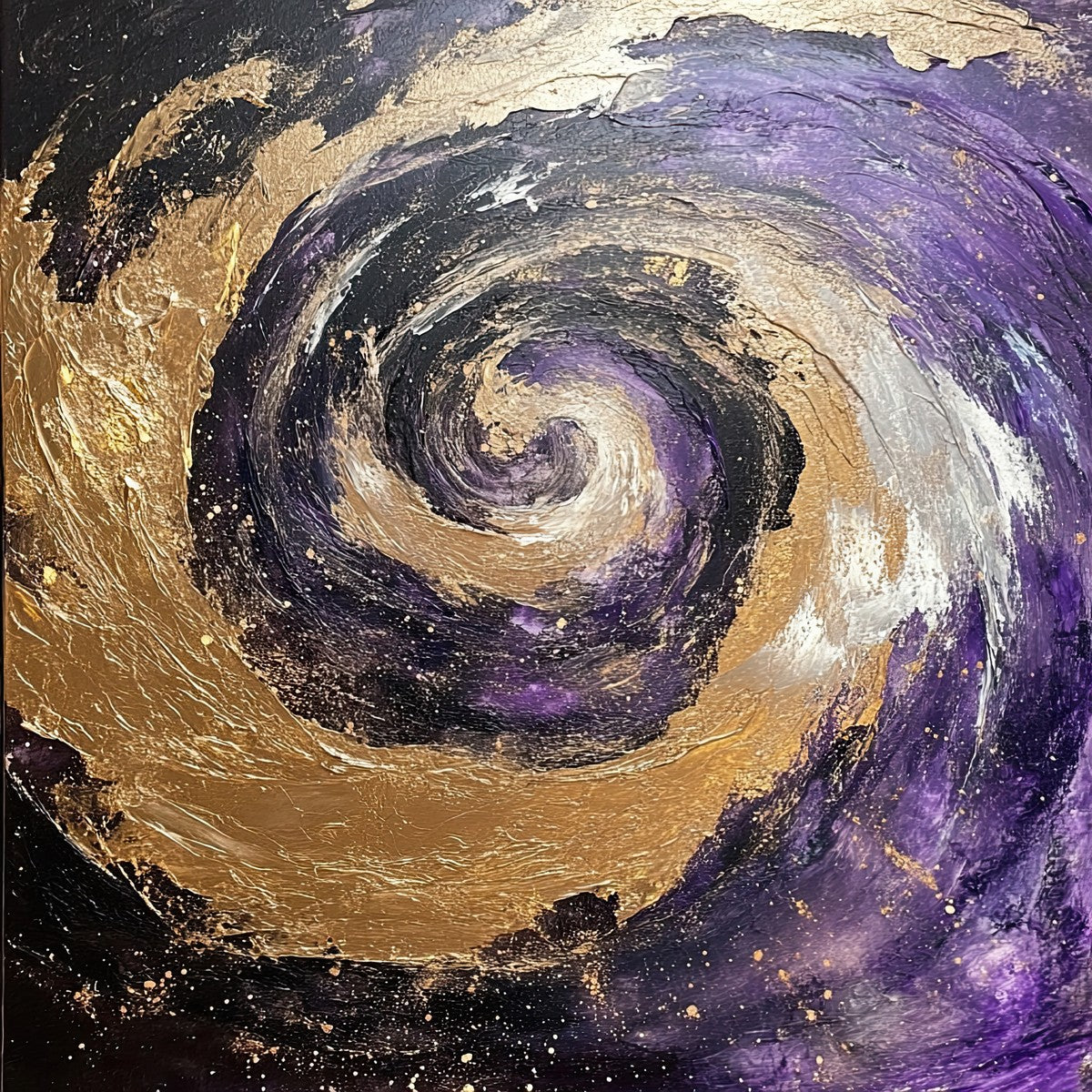 "Golden Vortex" surrealist art print in oil and gold leaf in the style of Jackson Pollock