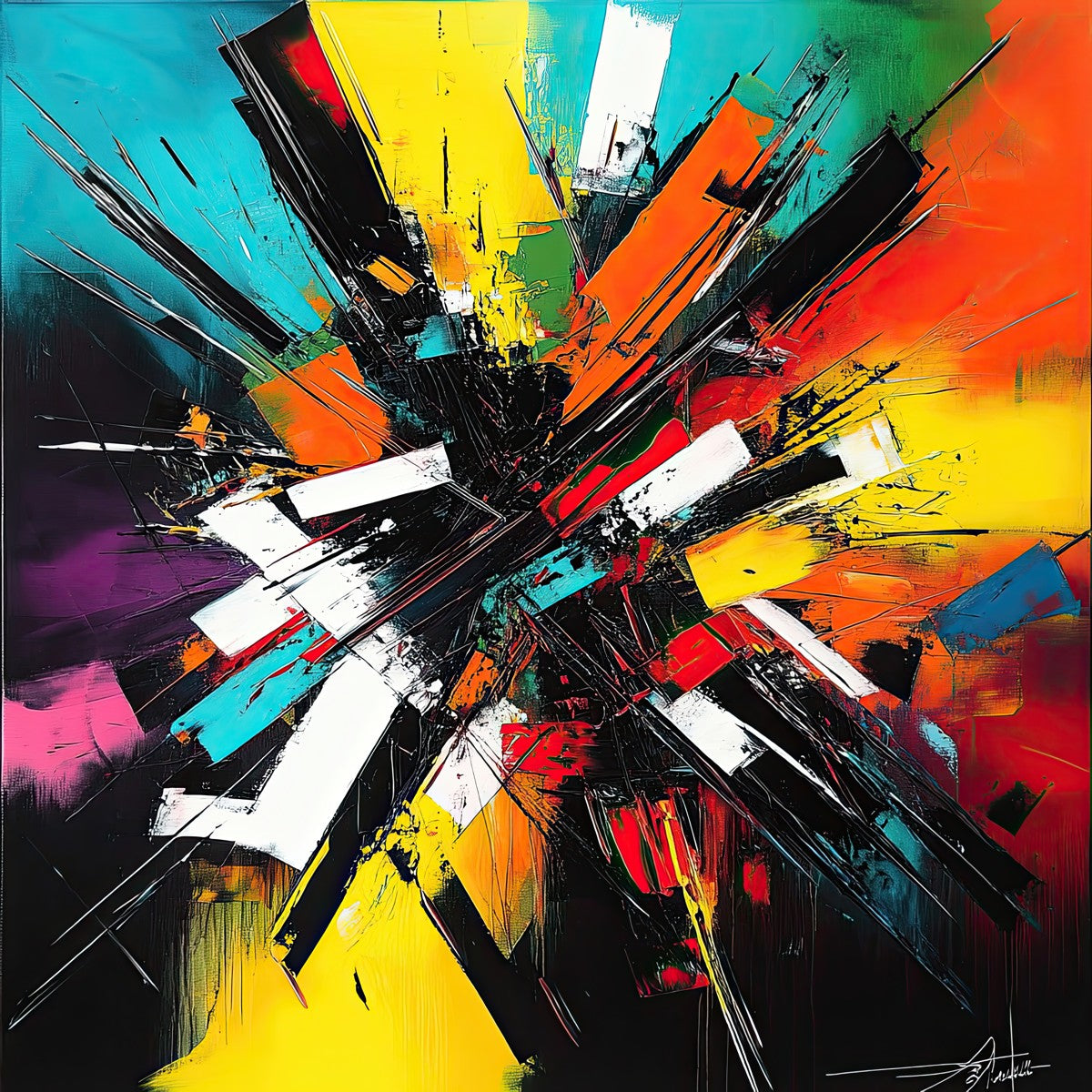 "Explosive Spectrum" abstract art print in acrylic